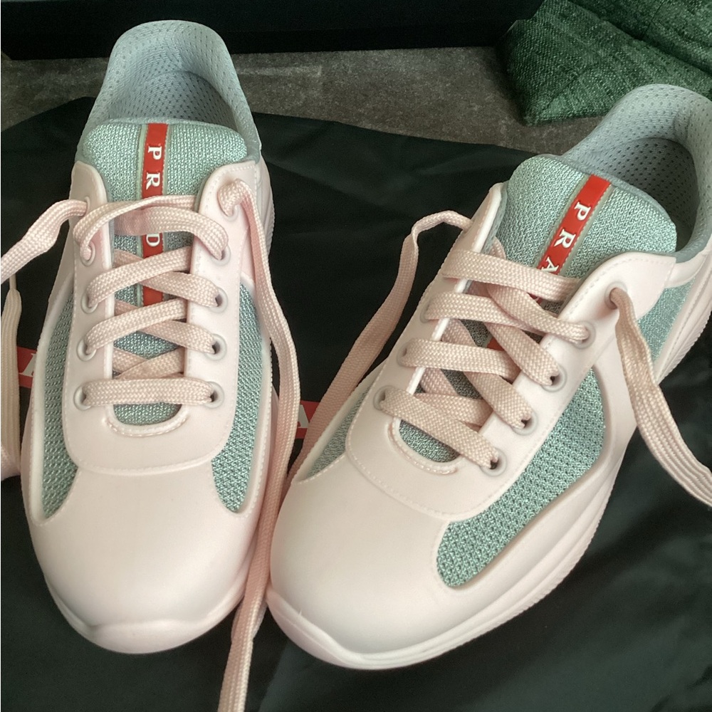 Prada Women's Pastel Pink and Silver Sneakers (soft rubber)